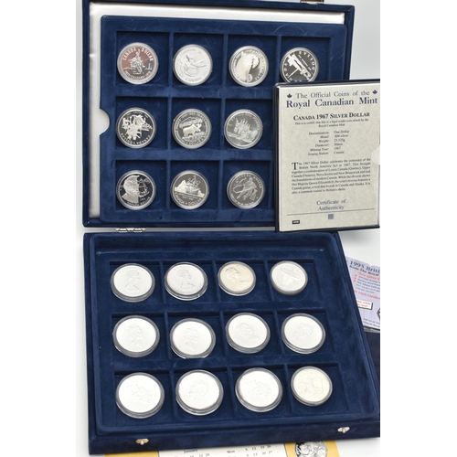 155 - A WESTMINSTER BOXED AMOUNT OF MAINLY SILVER ROYAL CANADIAN MINT COINS, to include 13x 36mm or 38mm S... 