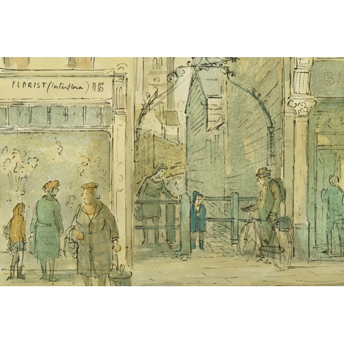 303 - JOHN VERNEY (1913-1993) 'PEDESTRIAN CROSSING, WEST STREET II', a ink and watercolour illustration de... 