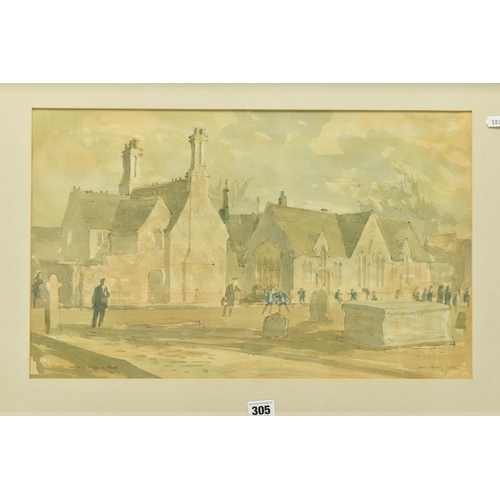 305 - JOHN VERNEY (1913-1993) 'St ANDREWS CHURCH, COTTAGES AND SCHOOL',  depicting schoolboys playing in a... 