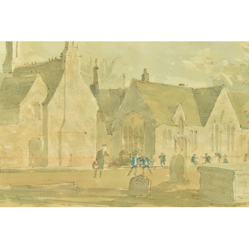 305 - JOHN VERNEY (1913-1993) 'St ANDREWS CHURCH, COTTAGES AND SCHOOL',  depicting schoolboys playing in a... 