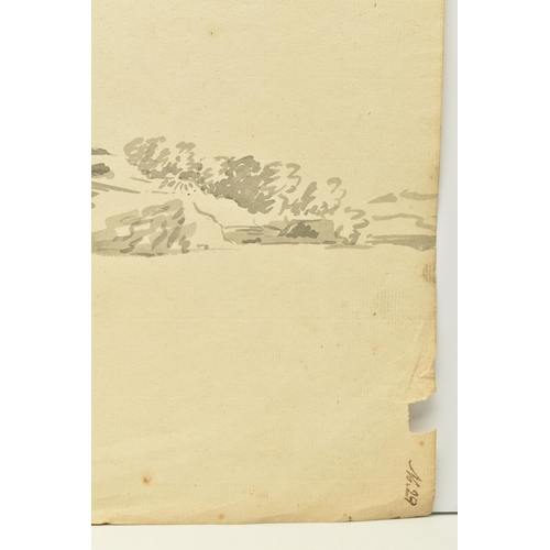 313 - SIX PAGES OF UNSIGNED 19TH CENTURY SKETCHES AND A WATERCOLOUR FRAGMENT, comprising a fragment of a w... 