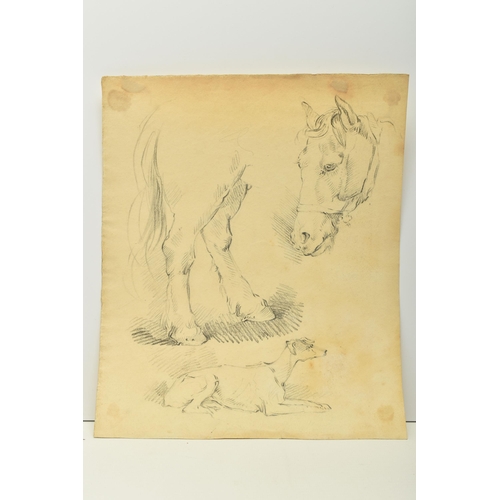 313 - SIX PAGES OF UNSIGNED 19TH CENTURY SKETCHES AND A WATERCOLOUR FRAGMENT, comprising a fragment of a w... 