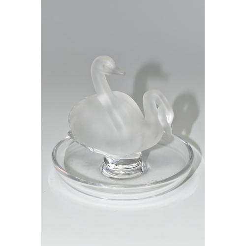 325 - A LALIQUE SWAN RING DISH, a Lalique glass ring dish modelled as opaque swan, etched Lalique- France ... 