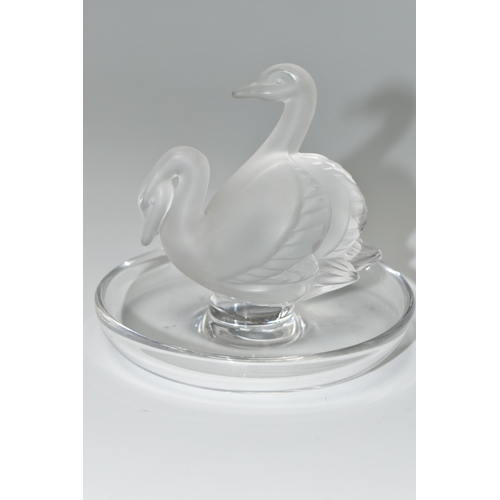 325 - A LALIQUE SWAN RING DISH, a Lalique glass ring dish modelled as opaque swan, etched Lalique- France ... 