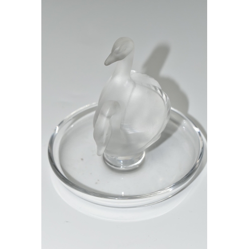 325 - A LALIQUE SWAN RING DISH, a Lalique glass ring dish modelled as opaque swan, etched Lalique- France ... 