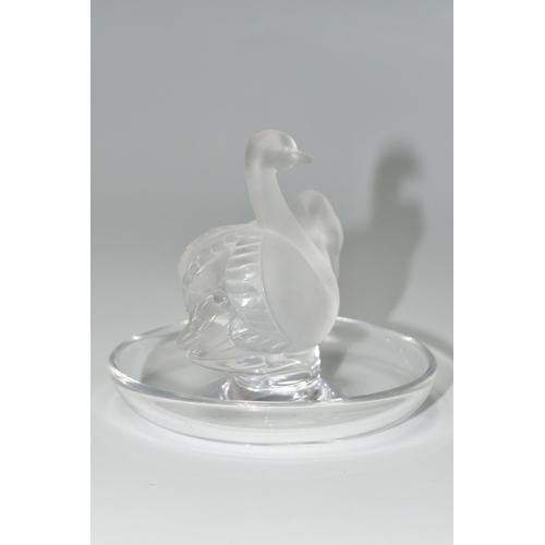 325 - A LALIQUE SWAN RING DISH, a Lalique glass ring dish modelled as opaque swan, etched Lalique- France ... 