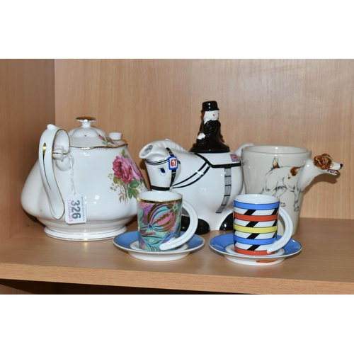 326 - A GROUP OF TEAWARE, comprising a Royal Albert 'American Beauty' pattern teapot (small pit in the gla... 