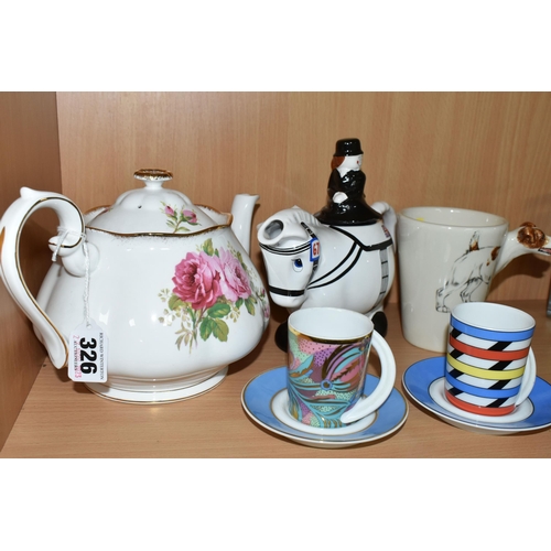 326 - A GROUP OF TEAWARE, comprising a Royal Albert 'American Beauty' pattern teapot (small pit in the gla... 