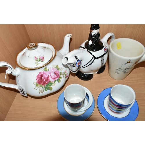 326 - A GROUP OF TEAWARE, comprising a Royal Albert 'American Beauty' pattern teapot (small pit in the gla... 