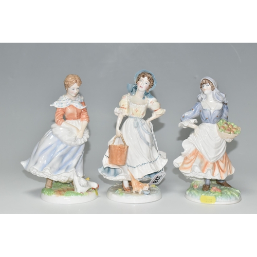 328 - THREE LIMITED EDITION ROYAL WORCESTER 'OLD COUNTRY WAYS' FIGURINES, comprising The Milkmaid 6102/950... 