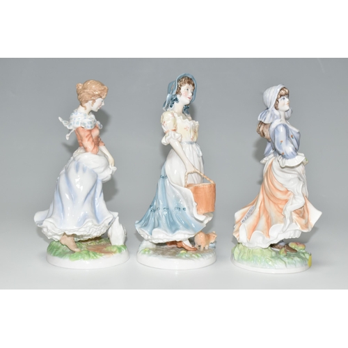 328 - THREE LIMITED EDITION ROYAL WORCESTER 'OLD COUNTRY WAYS' FIGURINES, comprising The Milkmaid 6102/950... 