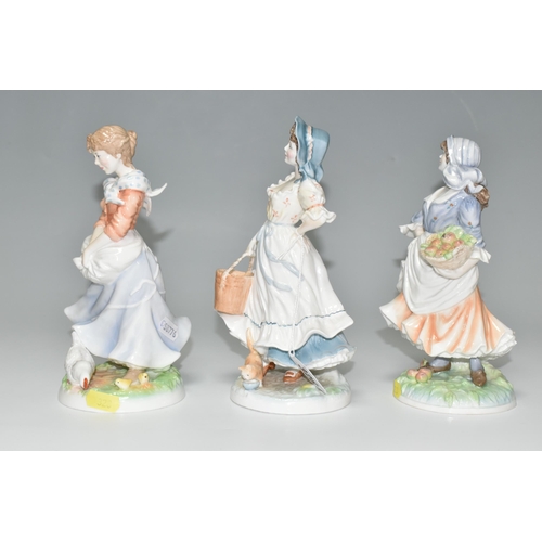 328 - THREE LIMITED EDITION ROYAL WORCESTER 'OLD COUNTRY WAYS' FIGURINES, comprising The Milkmaid 6102/950... 