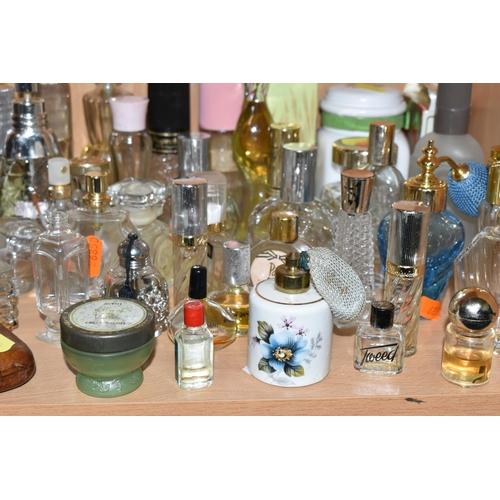 330 - A COLLECTION OF VINTAGE PERFUME AND SCENT BOTTLES, comprising a Royal Brierley iridescent blue glass... 