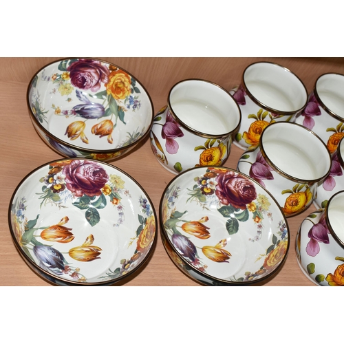 332 - A COLLECTION OF MACKENZIE-CHILDS 'FLOWER MARKET' DESIGN MUGS, hand decorated enamelware with floral ... 