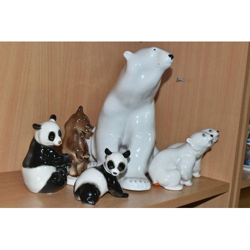 334 - A GROUP OF LOMONOSOV POLAR BEARS AND OTHER ANIMALS, comprising a large Polar Bear, height 27cm x len... 