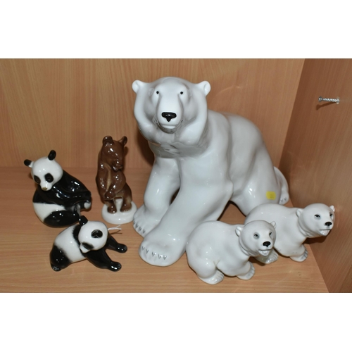 334 - A GROUP OF LOMONOSOV POLAR BEARS AND OTHER ANIMALS, comprising a large Polar Bear, height 27cm x len... 