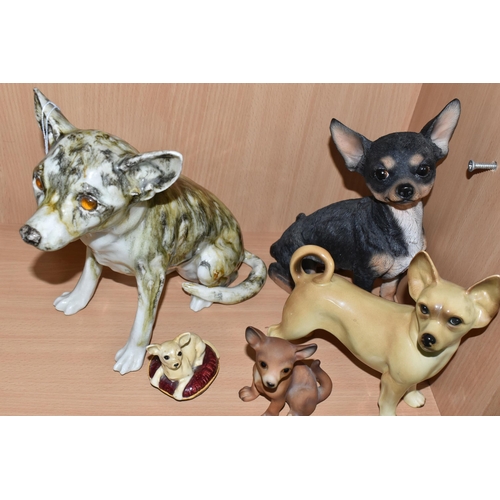 337 - A GROUP OF CHIHUAHUA FIGURES, comprising a Winstanley Chihuahua with glass eyes and signature to the... 