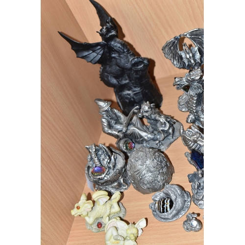 339 - A QUANTITY OF TUDOR MINT MYTH AND MAGIC PEWTER FIGURES, comprising 'The Loving Dragons' 3101, 'Hide ... 