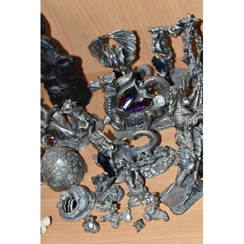 339 - A QUANTITY OF TUDOR MINT MYTH AND MAGIC PEWTER FIGURES, comprising 'The Loving Dragons' 3101, 'Hide ... 