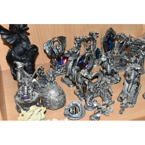 339 - A QUANTITY OF TUDOR MINT MYTH AND MAGIC PEWTER FIGURES, comprising 'The Loving Dragons' 3101, 'Hide ... 