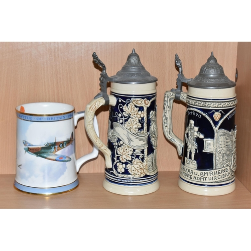 340 - A COLLECTION OF TANKARDS, comprising a 1979 Wedgwood 'Father's Mug- The Vikings', a Royal Doulton li... 