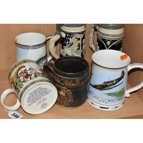 340 - A COLLECTION OF TANKARDS, comprising a 1979 Wedgwood 'Father's Mug- The Vikings', a Royal Doulton li... 