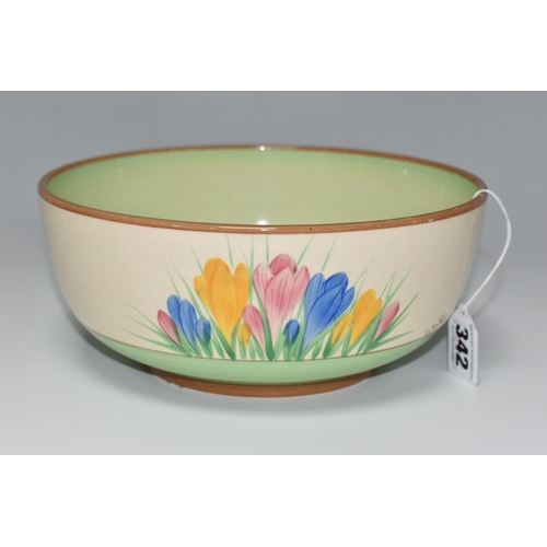 342 - A CLARICE CLIFF FOR ROYAL STAFFORDSHIRE POTTERY CROCUS DESIGN FRUIT BOWL, green and cream Honey glaz... 