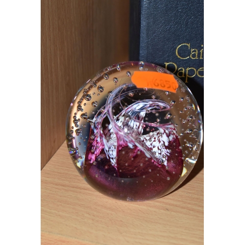 343 - FIVE CAITHNESS GLASS PAPERWEIGHTS, comprising four boxed 'Pink Champagne', 'Moonflower', 'Cauldron',... 