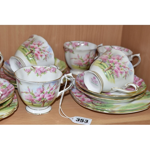 353 - A TWENTY PIECE ROYAL ALBERT BLOSSOM TIME PART TEA SET, comprising a shell shaped sugar bowl, seven t... 