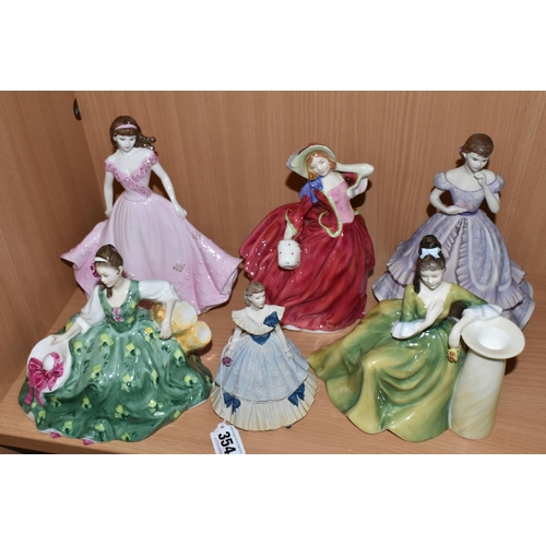 354 - SIX ROYAL DOULTON AND COALPORT FIGURINES, comprising Royal Doulton: Secret Thoughts HN2382 (small fi... 