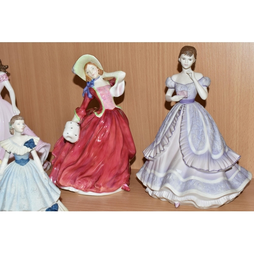 354 - SIX ROYAL DOULTON AND COALPORT FIGURINES, comprising Royal Doulton: Secret Thoughts HN2382 (small fi... 