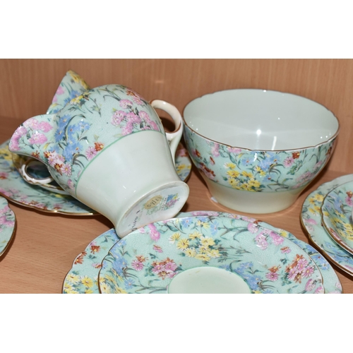 355 - A TWENTY FIVE PIECE SHELLEY 'MELODY' TEA SET, comprising a teapot, a cake plate, a cream jug, a suga... 