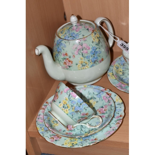 355 - A TWENTY FIVE PIECE SHELLEY 'MELODY' TEA SET, comprising a teapot, a cake plate, a cream jug, a suga... 