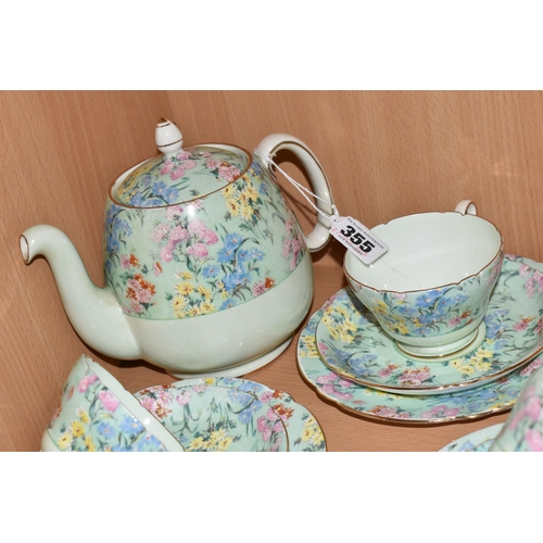 355 - A TWENTY FIVE PIECE SHELLEY 'MELODY' TEA SET, comprising a teapot, a cake plate, a cream jug, a suga... 