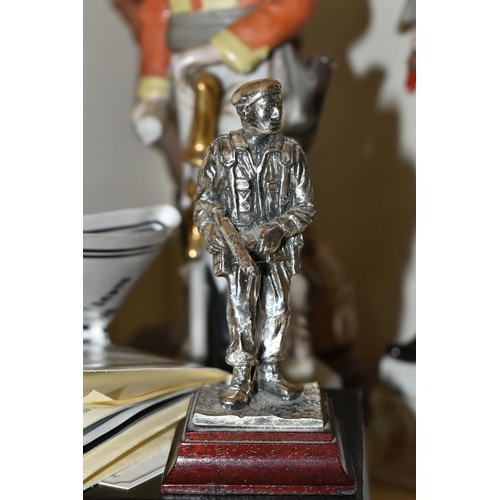 363 - NINE MILITARY FIGURES, to include boxed Royal Hampshire silver plated figure 'The Paratrooper' and u... 