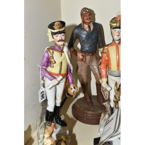 363 - NINE MILITARY FIGURES, to include boxed Royal Hampshire silver plated figure 'The Paratrooper' and u... 