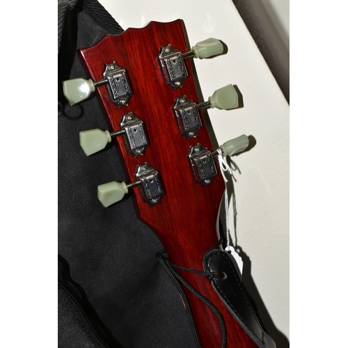 368 - A 'VINTAGE' LES PAUL TYPE GUITAR, bolt on neck, soft case and shoulder strap, cherry burst colour (1... 