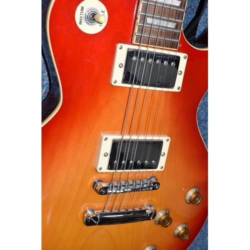 368 - A 'VINTAGE' LES PAUL TYPE GUITAR, bolt on neck, soft case and shoulder strap, cherry burst colour (1... 