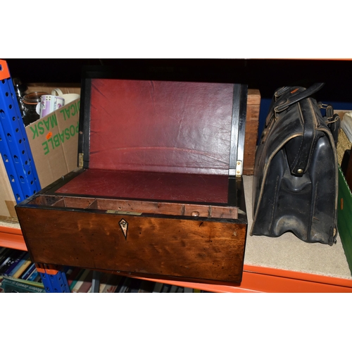 376 - TWO BOXES OF TREEN, WRITING SLOPE, COLLECTOR'S PLATES AND A COLLECTION OF TOP TRUMPS CARDS, to inclu... 