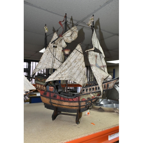 382 - TWO MODEL SAILING SHIPS, comprising 'The Wendor' and a Santa Maria style Galleon ship, height 59cm o... 