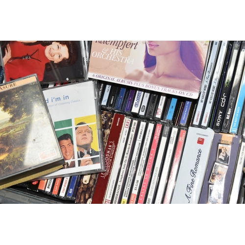 388 - SIX BOXES OF CDS, to include approximately three hundred CDs, to include Rod Stewart, James Last, Sh... 