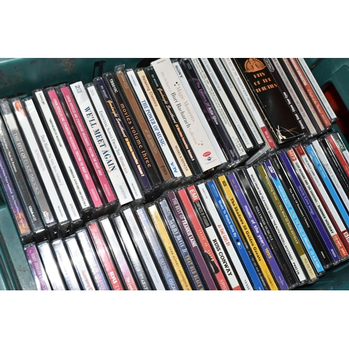 388 - SIX BOXES OF CDS, to include approximately three hundred CDs, to include Rod Stewart, James Last, Sh... 