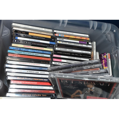 388 - SIX BOXES OF CDS, to include approximately three hundred CDs, to include Rod Stewart, James Last, Sh... 