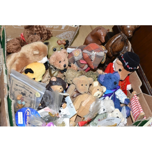 392 - THREE BOXES OF ORNAMENTS, to include a large collection of 'Teddy Bear' ornaments, a pewter 'First T... 