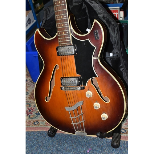 396 - A 1960S HOFNER AMBASSADOR ELECTRIC GUITAR, having two humbucking pickups, a solid spruce top, one pi... 