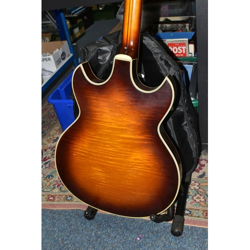 396 - A 1960S HOFNER AMBASSADOR ELECTRIC GUITAR, having two humbucking pickups, a solid spruce top, one pi... 