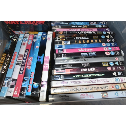 402 - FIVE BOXES OF DVDS, over one hundred titles to include feature films, classic films, TV and movie bo... 