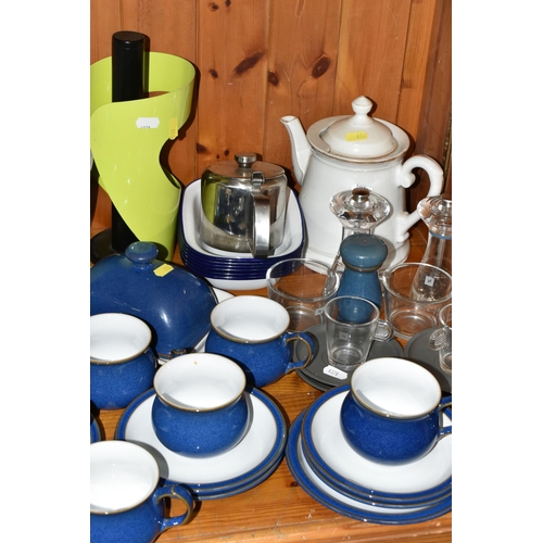 416 - A GROUP OF DENBY IMPERIAL BLUE AND OTHER DINNER WARES, to include Denby Imperial Blue: cheese/butter... 