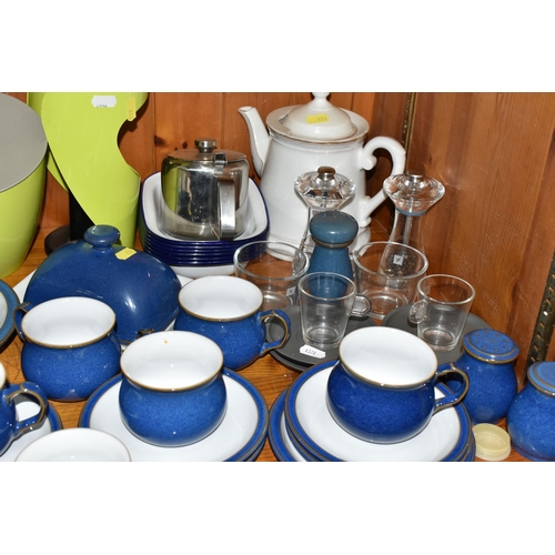 416 - A GROUP OF DENBY IMPERIAL BLUE AND OTHER DINNER WARES, to include Denby Imperial Blue: cheese/butter... 