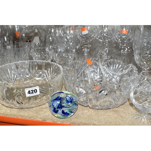 420 - A QUANTITY OF CUT CRYSTAL AND OTHER GLASS WARES, over ninety pieces to include a Selkirk Glass blue,... 